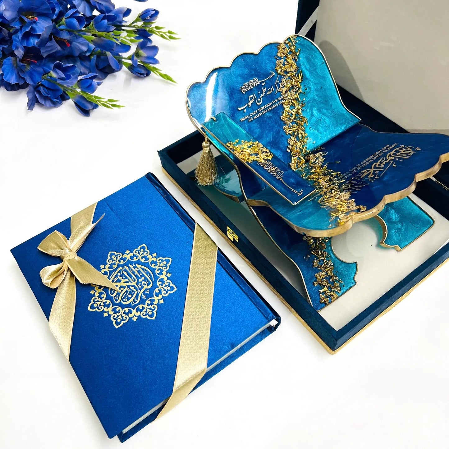 Personalised Luxury Quran Hamper – Rainbow Tajweed Quran with Resin Accessories