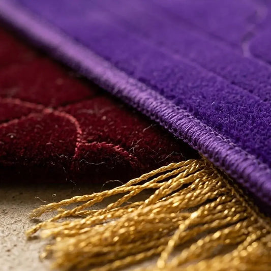 Personalized Maroon and Purple Velvet Couple Prayer Mat Set with Gold Calligraphy