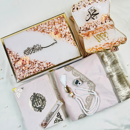 Luxury Islamic Prayer Gift Set with Velvet Quran, Prayer Mat & Accessories