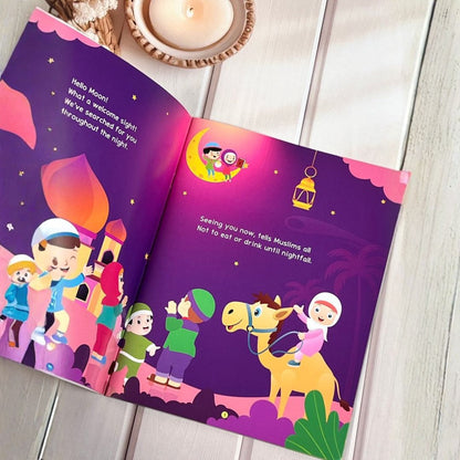 Islamic activity set teaching children about Ramadan through coloring and stories.