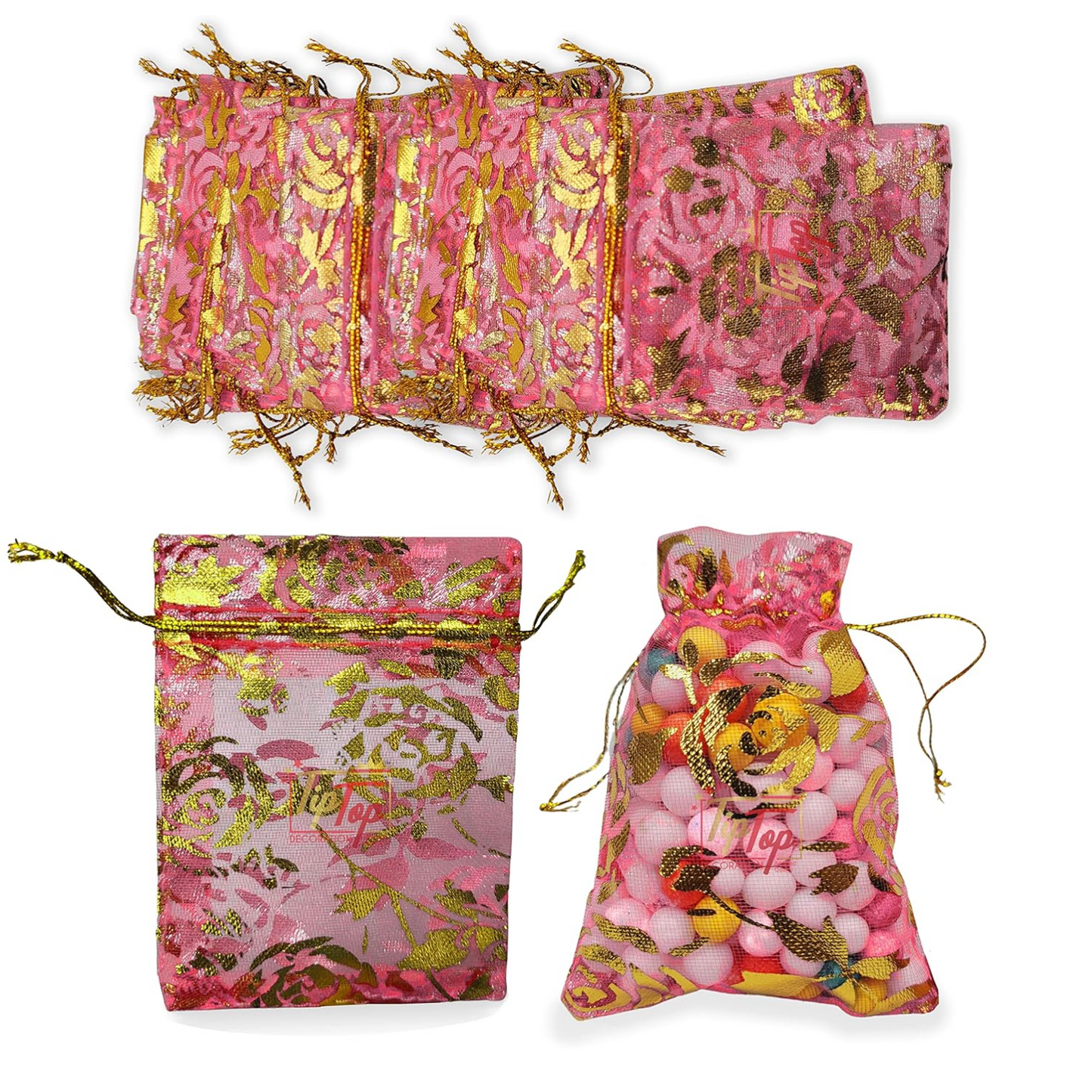 Nikah Return Potlis  (Size 7X9 Cm) (Floral Pattern) (100 Pieces, Saffron Gold) Only Potli