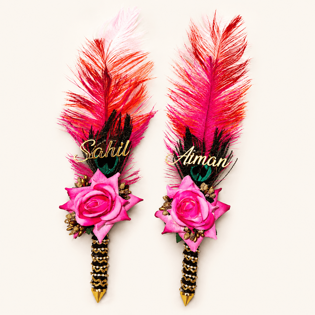 Personalized Bride & Groom Nikah Pen | Custom Name Feather Pen  (Set of 2).