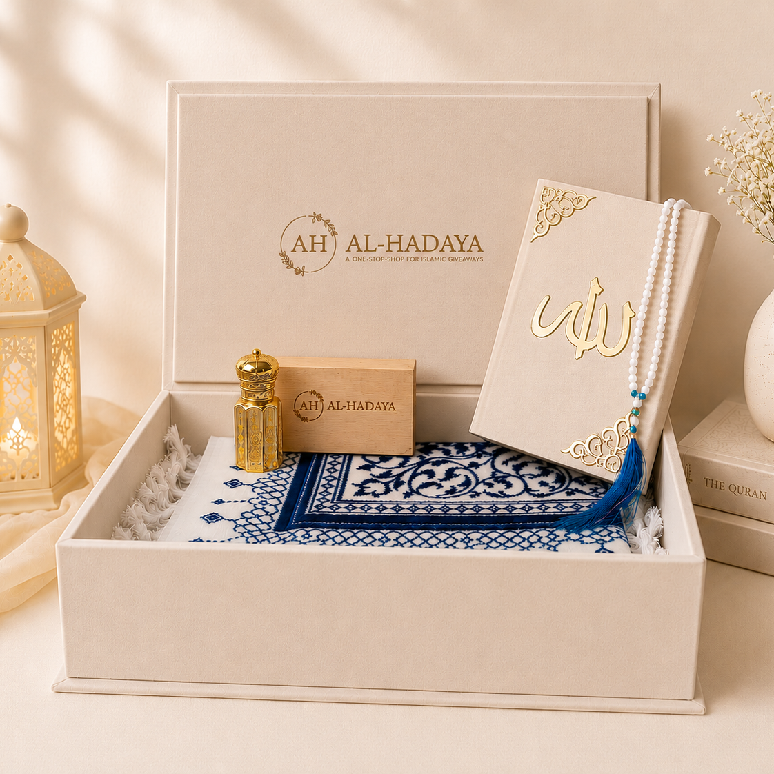 Personalized Velvet Quran Gift Set with Pearl Prayer Bead: Islamic Gift Set for Him/Her