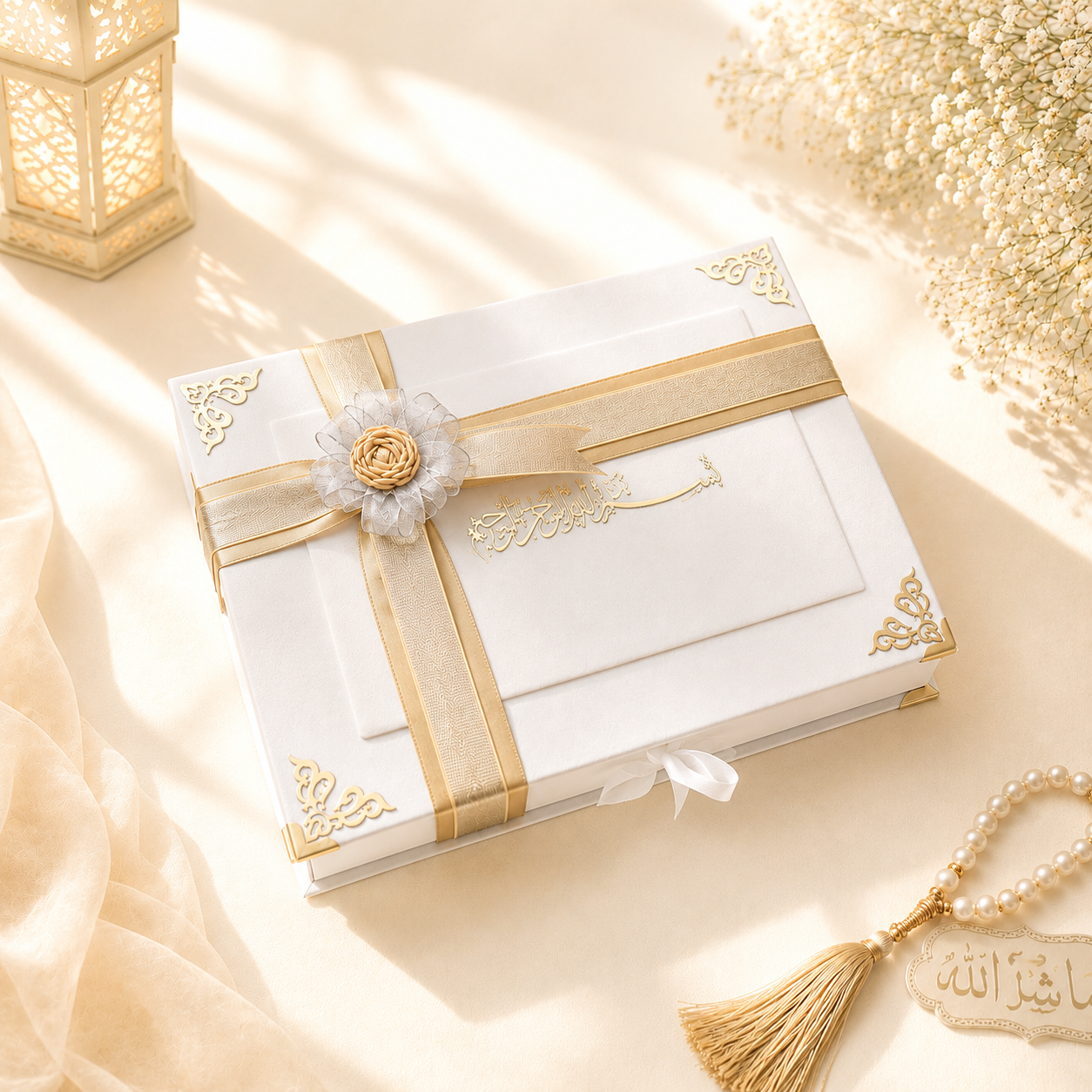 Personalized Velvet Quran Gift Set with Pearl Prayer Bead: Islamic Gift Set for Him/Her