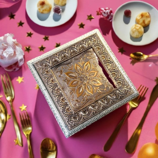 Premium 500g dry fruit gift box with almonds, cashews, dates, and walnuts in elegant packaging