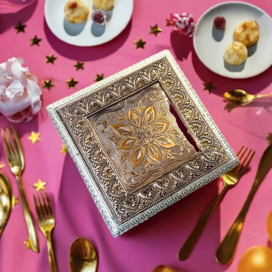 Premium 500g dry fruit gift box with almonds, cashews, dates, and walnuts in elegant packaging