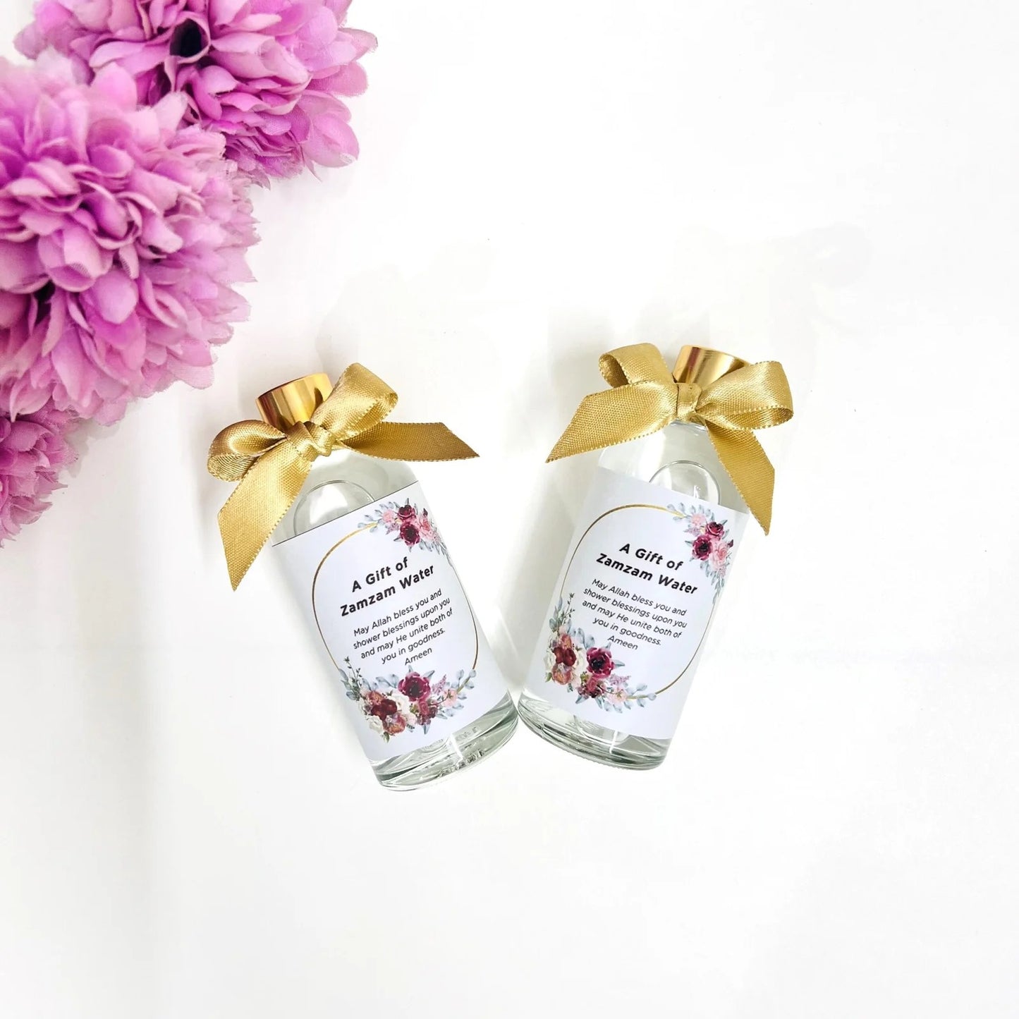 Premium personalized Zamzam water bottles set of 2, sourced from Mecca.