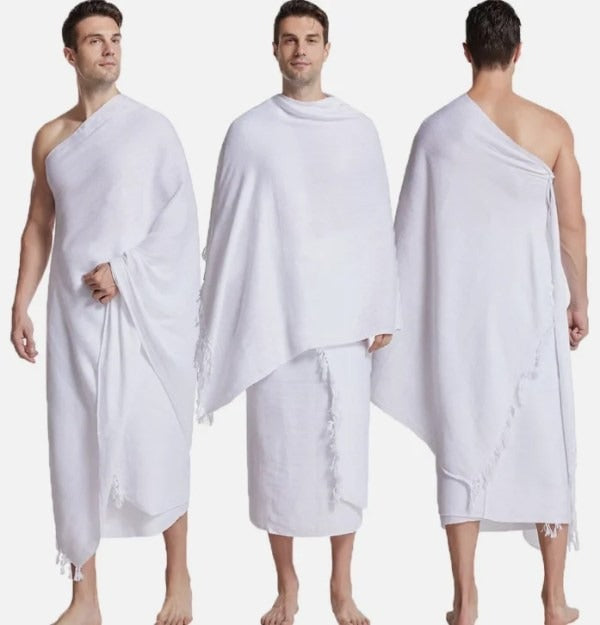 Soft, breathable, and lightweight Ihram set for Islamic pilgrimage.