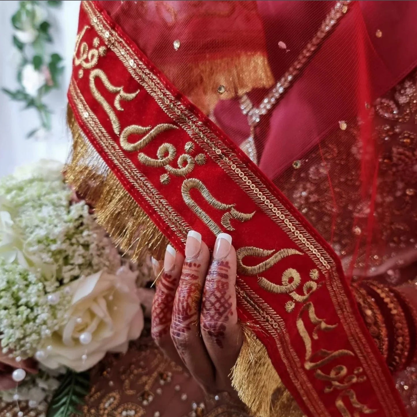 Qubool Hai Dupatta with Name in Soft Net and Gold Embroidery by Al-Hadaya