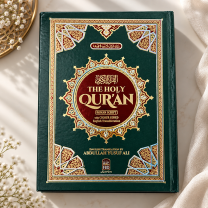 Open Quran page featuring Surah Al-Falaq and Surah An-Naas with Arabic text, English translation, Roman transliteration, colour-coded tajweed markings, and a decorative Islamic border.
