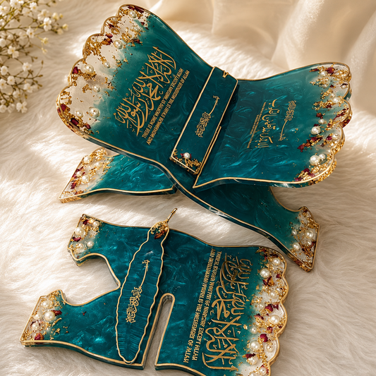 Handcrafted Torqoise Resin Quran Stand with Bookmark| Mother & Kid Set