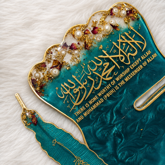 Handcrafted Torqoise Resin Quran Stand with Bookmark| Mother & Kid Set