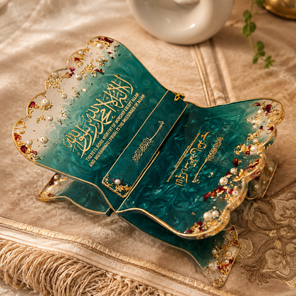 Handcrafted Torqoise Resin Quran Stand with Bookmark| Mother & Kid Set