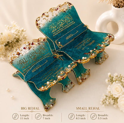 Handcrafted Torqoise Resin Quran Stand with Bookmark| Mother & Kid Set