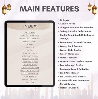 2026 Muslim Ramadan organizer with good deeds tracker and Laylat-ul-Qadr guide.