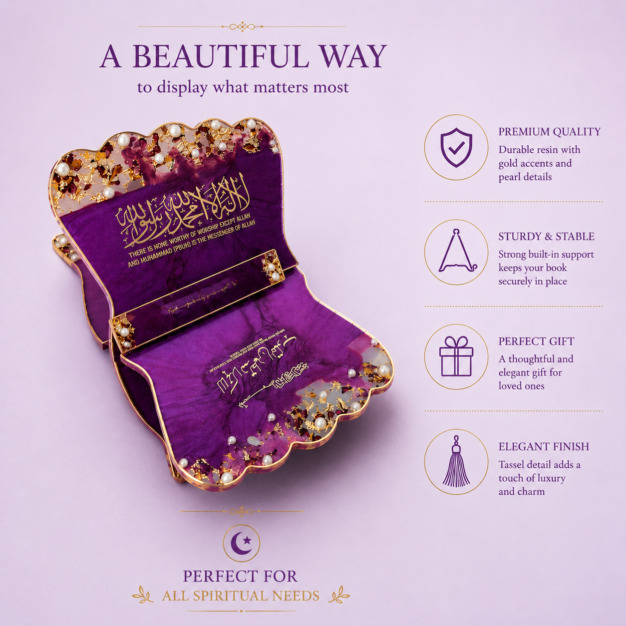 Amethyst Bloom Purple Rehal – Handcrafted Quran Display Stand
