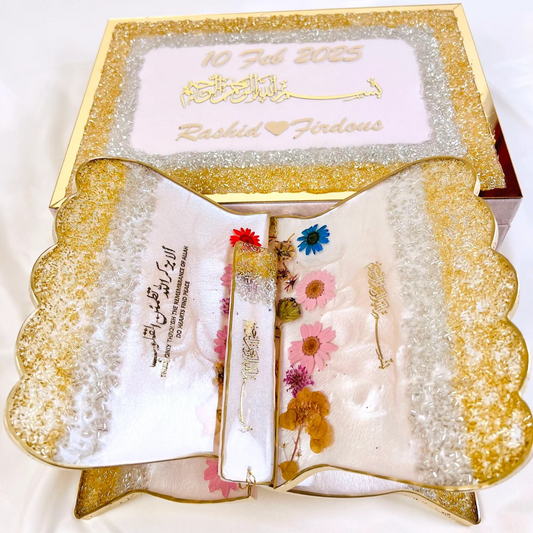 Handmade resin Quran stand and personalized Quran box set with Islamic design