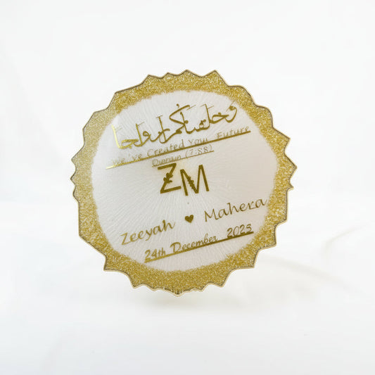 Celebrate one of life’s most sacred moments with our Handmade Personalized Nikah Resin Thumb Tray in Pastel Pink—a beautifully crafted piece designed to preserve memories forever.