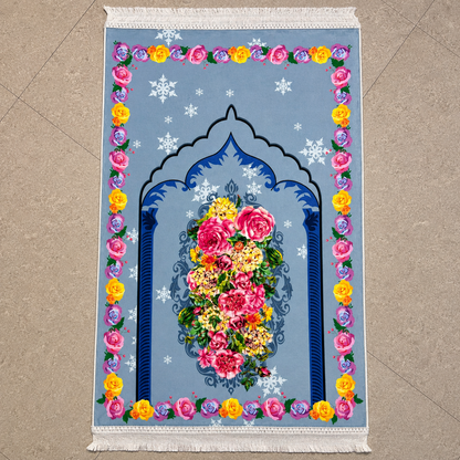 Turkish Printed Janamaz with Rose Design | Elegant Islamic Prayer Rug
