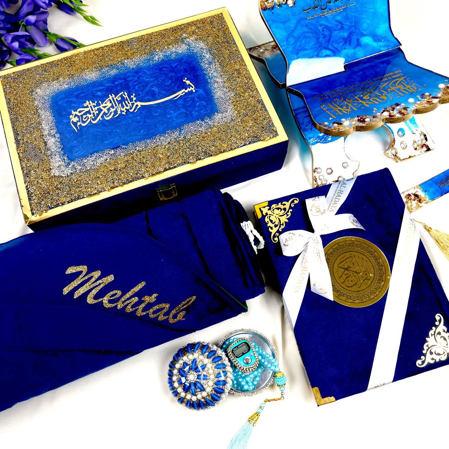 Royal Blue Elegance: Barkat-e-Jariyah Resin Quran Hamper