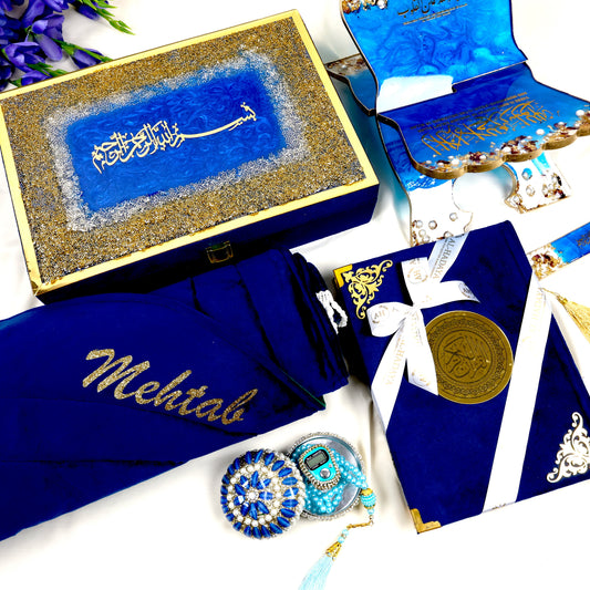 Royal Blue Elegance: Barkat-e-Jariyah Resin Quran Hamper
