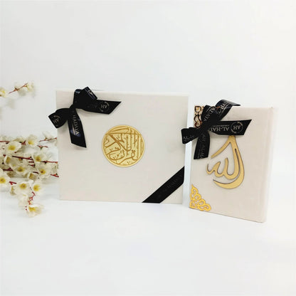 Luxurious Islamic Sunnah gift set featuring velvet Quran and golden Bismillah bookmark.