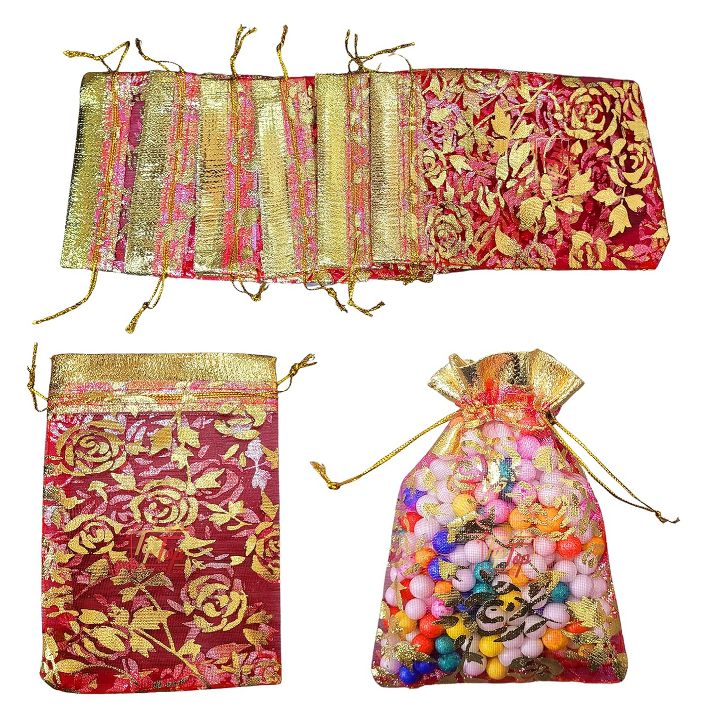Nikah Return Potlis  (Size 7X9 Cm) (Floral Pattern) (100 Pieces, Saffron Gold) Only Potli