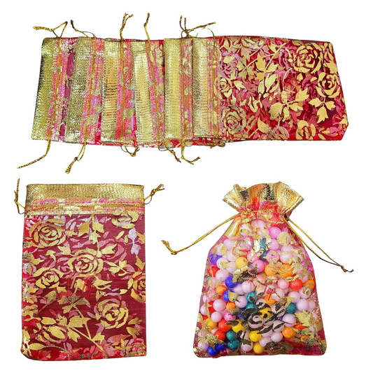 Nikah Return Potlis  (Size 7X9 Cm) (Floral Pattern) (100 Pieces, Saffron Gold) Only Potli