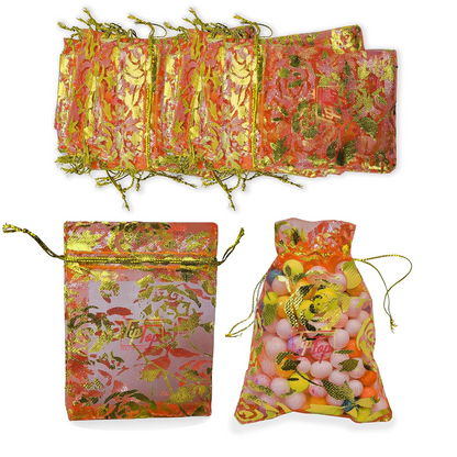 Nikah Return Potlis  (Size 7X9 Cm) (Floral Pattern) (100 Pieces, Saffron Gold) Only Potli