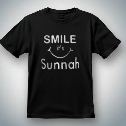 Kids black cotton tee featuring Smile is Sunnah design for daily wear.