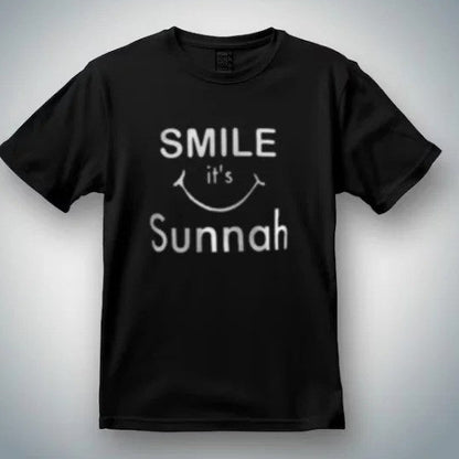 Kids black cotton tee featuring Smile is Sunnah design for daily wear.