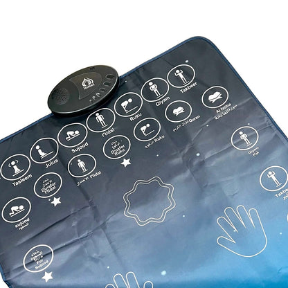 Educational Islamic prayer mat for children and adults with Surahs, Duas, and Salah instructions.