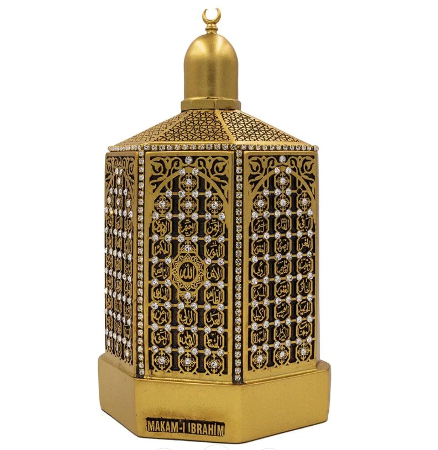 Golden Islamic table decor piece inspired by Maqam-e-Ibrahim, made in Turkey