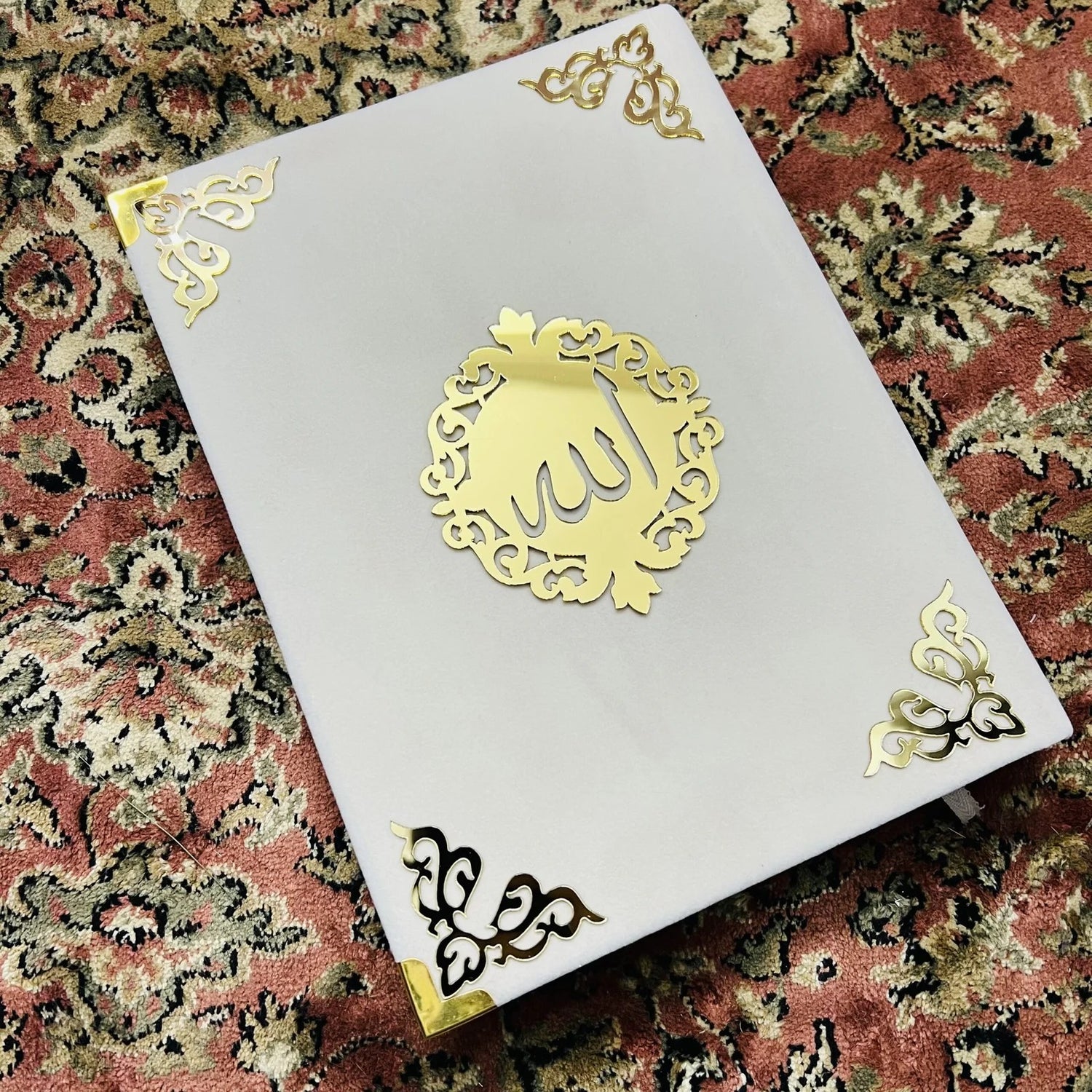 Roman Urdu Quran with transliteration in off-white velvet hardcover