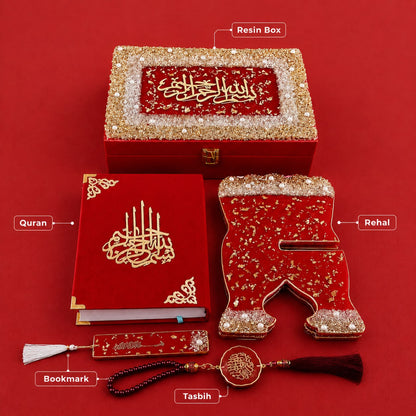 Red Couple Quran Hamper | Personalized Resin Islamic Gift Set for Couple