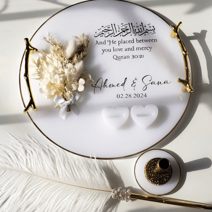 White Floral Ring Tray, Nikah Tray, Wedding Tray, Tray with Islamic Calligraphy, Ring Plater