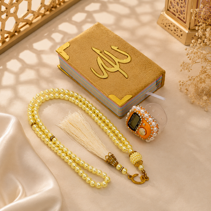 Kids Barkate Jariyah Aesthetic Mustard yellow Hamper | Prayer Mat with Name Customisation Option | Soft Velvet Prayer Rug |