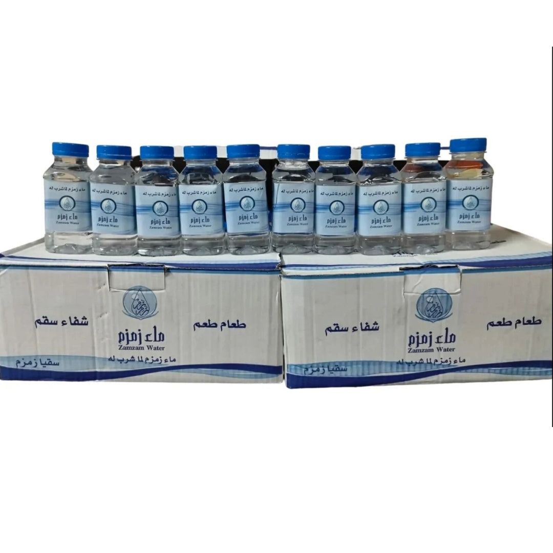 Authentic 24-bottle Zam Zam water set, 100% pure from Makkah’s holy well.