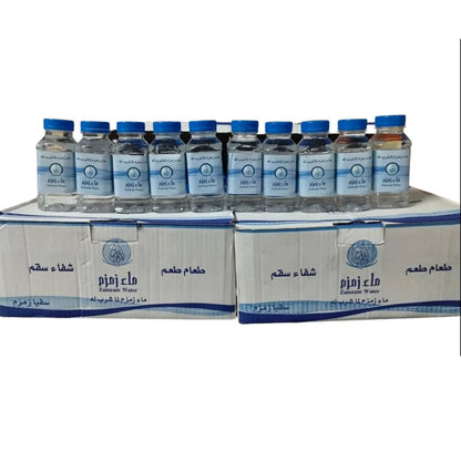 Authentic 24-bottle Zam Zam water set, 100% pure from Makkah’s holy well.