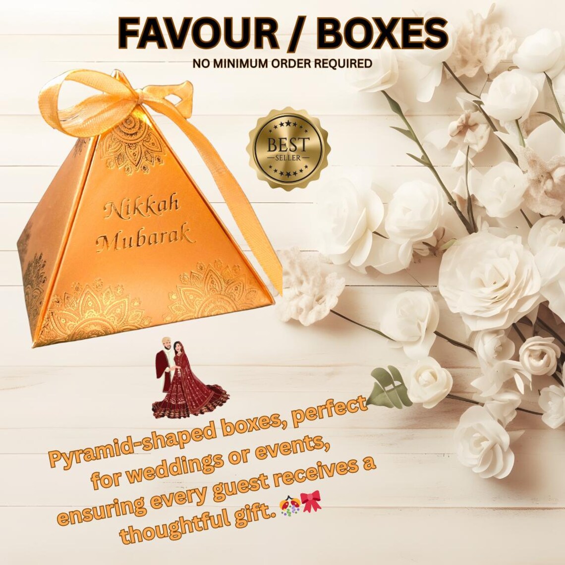 Wedding Gift Favor / Bid Boxes - Cardboard Paper Wedding Party Box - Engagement Anniversary Nikkah Mubarak Pyramid shape.