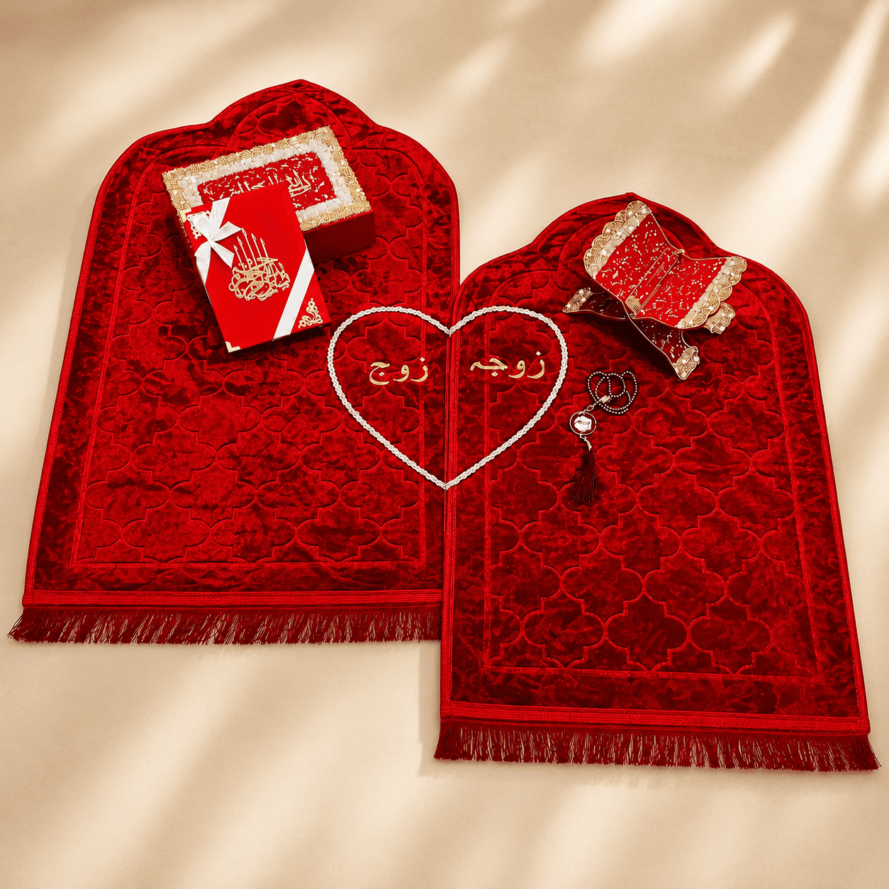 Red Couple Quran Hamper | Resin Islamic Gift Set for Couple.