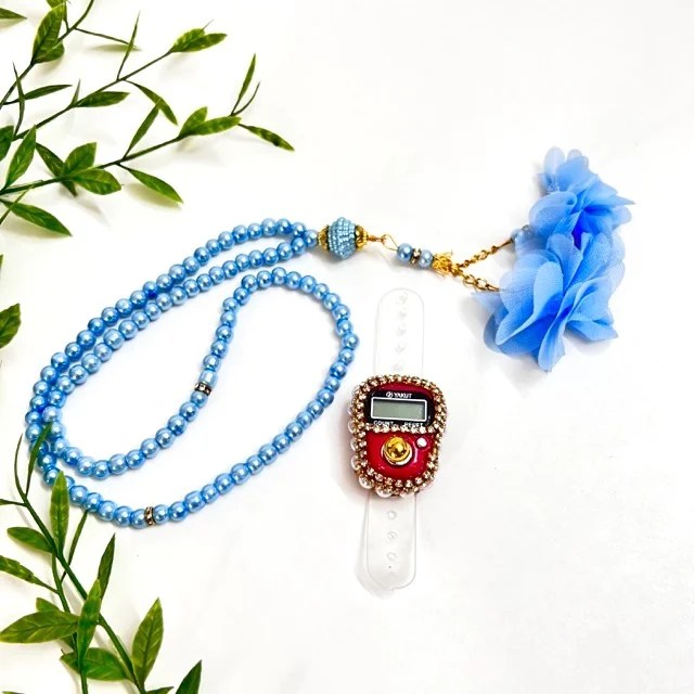 blue turkish tasbeeh and red digital counter