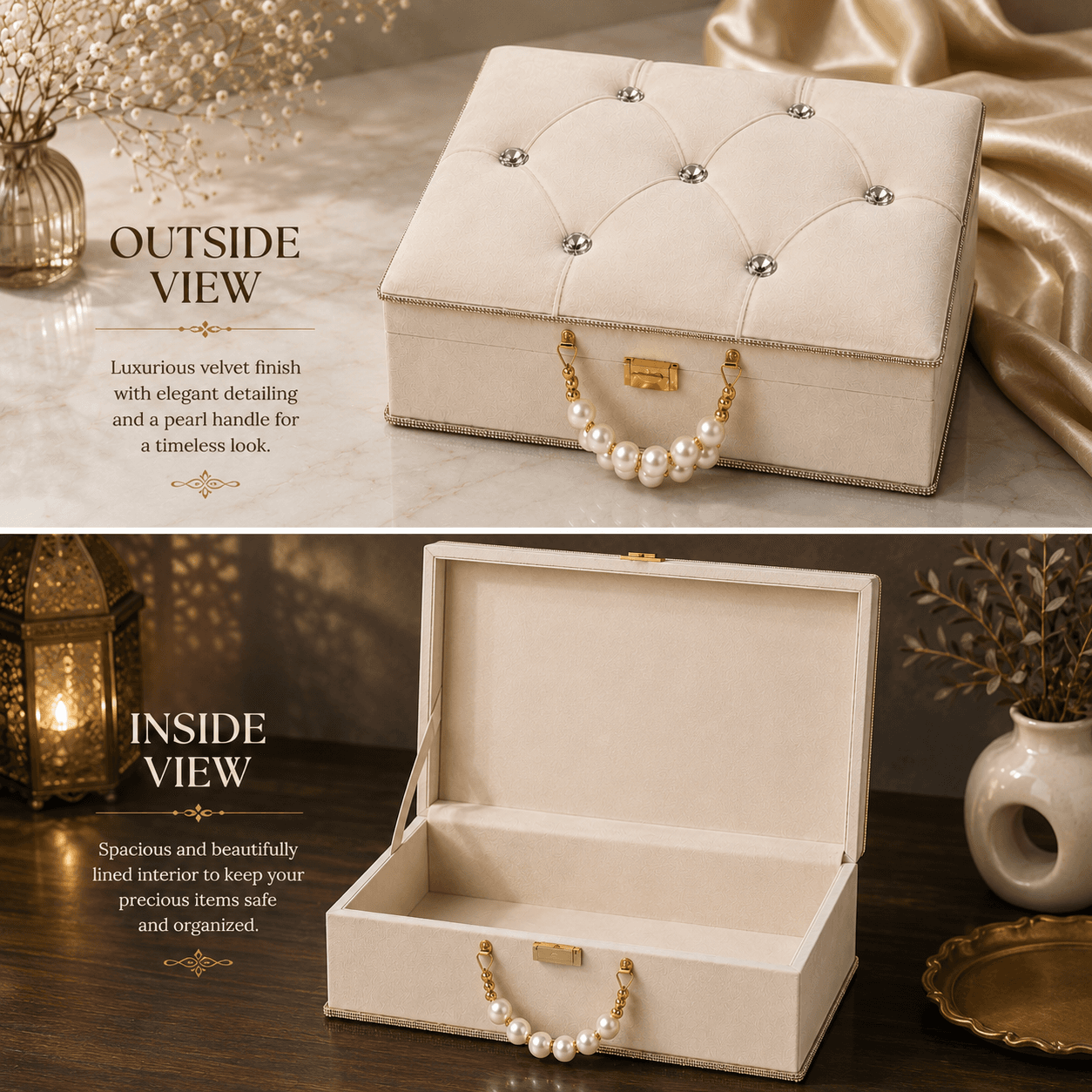 Pearl White Crystal-Tufted Barkat-e-Jariyah Hampers  Quran Gift Set.
