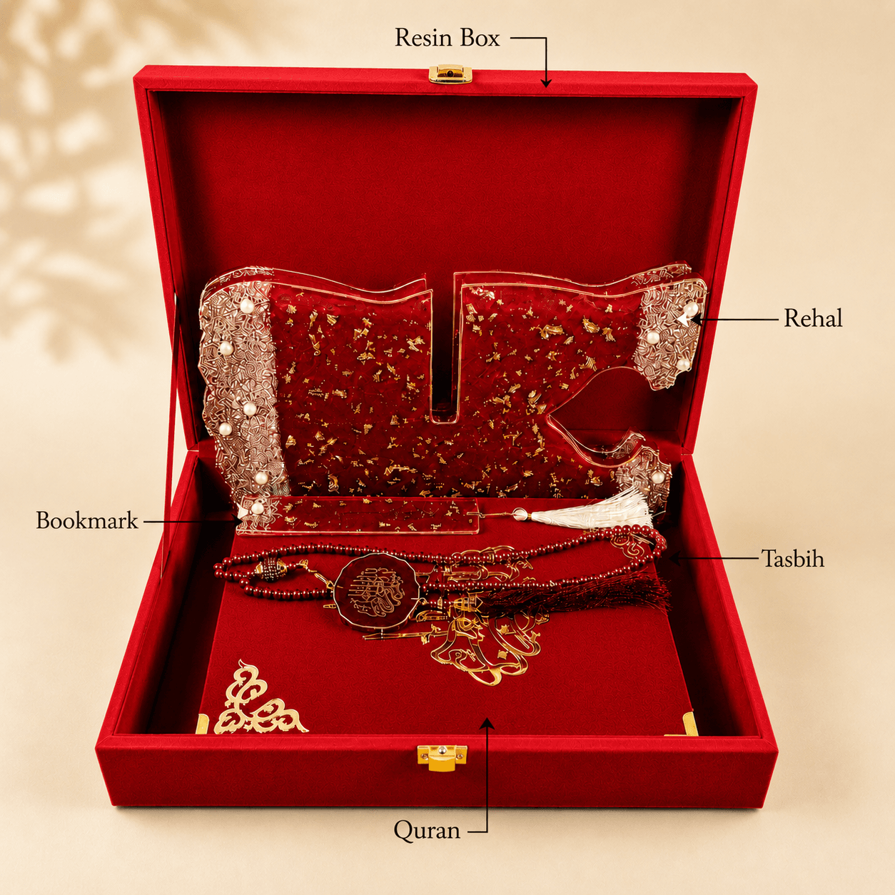 Red Couple Quran Hamper | Resin Islamic Gift Set for Couple.