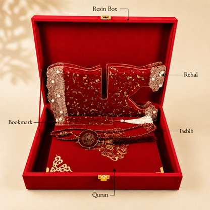 Red Couple Quran Hamper | Resin Islamic Gift Set for Couple.