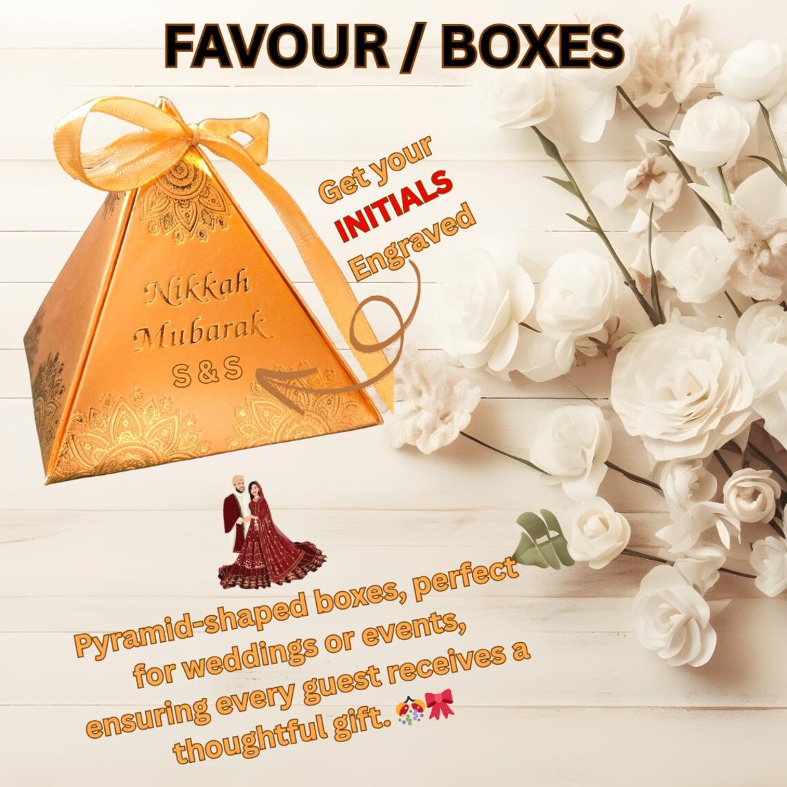Wedding Gift Favor / Bid Boxes - Cardboard Paper Wedding Party Box - Engagement Anniversary Nikkah Mubarak Pyramid shape.
