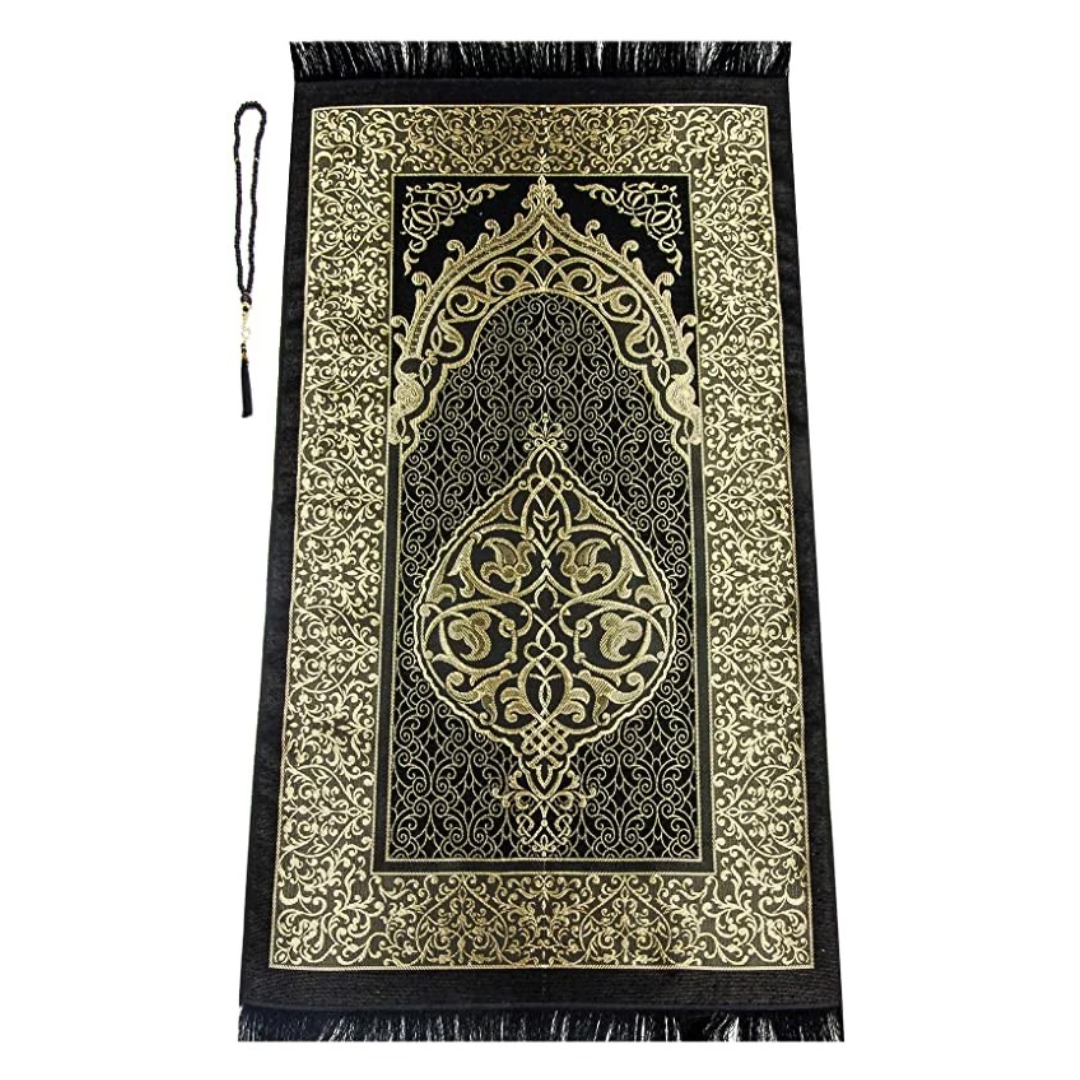 pearl white prayer rug gift set with beads in Kaaba cylinder box