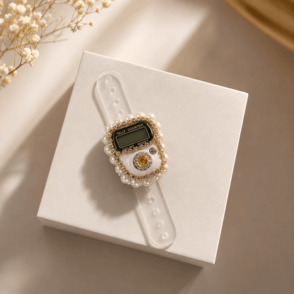 Pearl White Crystal-Tufted Barkat-e-Jariyah Hampers  Quran Gift Set.