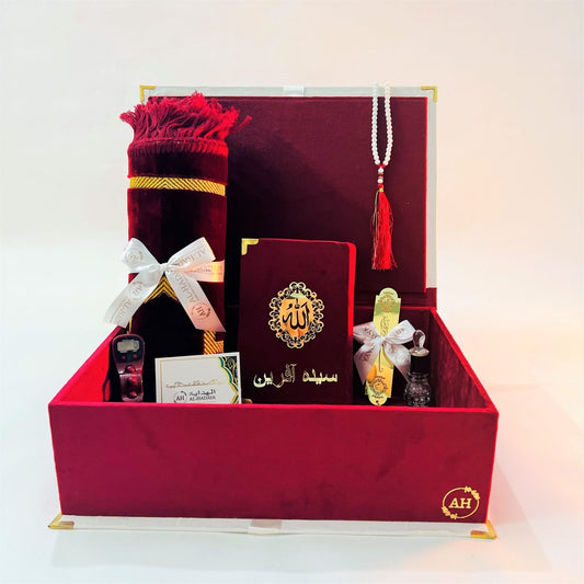 Luxury Islamic Velvet Quran Gift Set: Mesmerizing Maroon