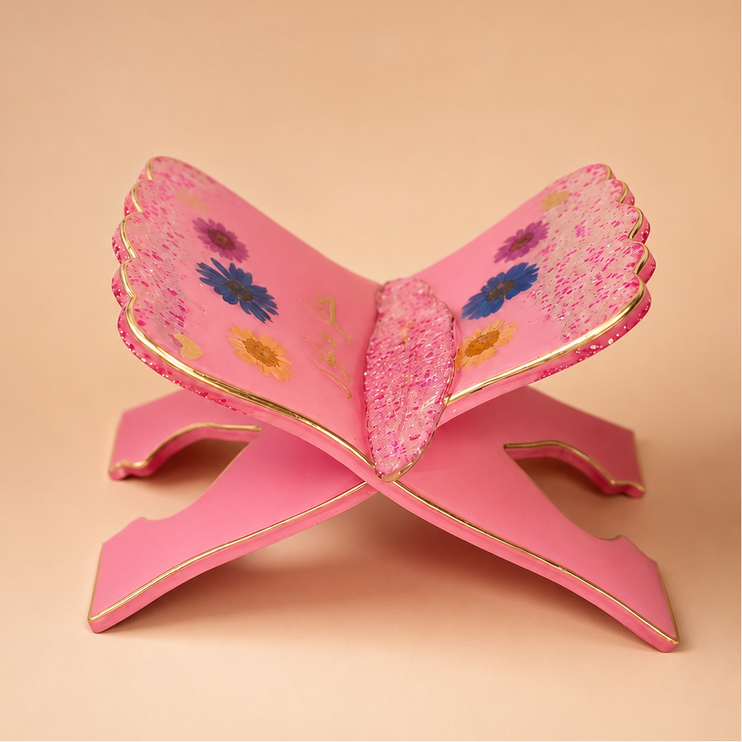 Premium Resin Pink Rehal with Bookmark – Islamic Gift Set